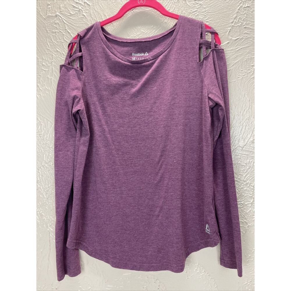 Reebok Long Sleeve Cut-Out‎ Cold Shoulder Top Size Medium Plum Round Neck